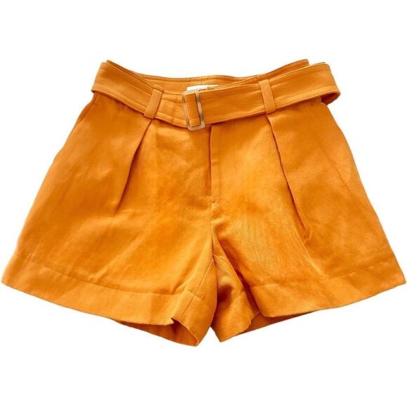 VINCE Belted Cotton Linen Twill Shorts Orange BNWT - Picture 9 of 12